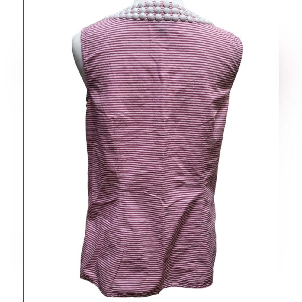 Talbots Women’s Pink Striped Blouse with Beaded Neckline – Size Small - Picture 2 of 6